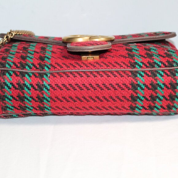 Gucci GG Marmont Knit Houndstooth Tweed Shoulder Bag Red - Picture 3 of 9
